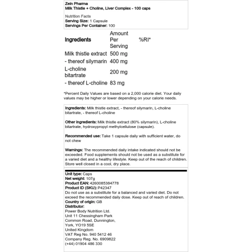 Zein Pharma - Milk Thistle + Choline