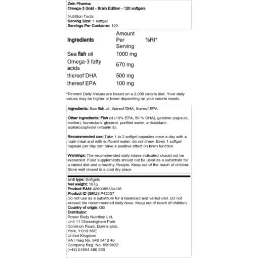 Zein Pharma - Omega-3 Gold - Brain Edition - 120 softgels