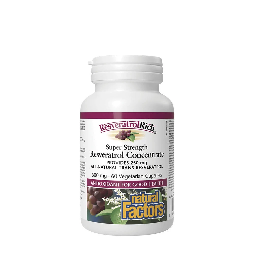 Natural Factors ResveratrolRich Super Strength Resveratrol Concentrate 500 mg (60 Veggie Capsules)