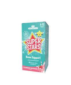 Natures Aid Super Stars Bone Support - Strawberry Milkshake Flavor (60 Chewable Tablets)