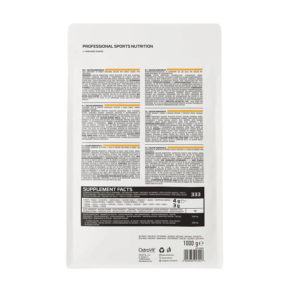 OstroVit - Kreatin-monohidrát, mangó ízesítéssel - 1000g - Image 6