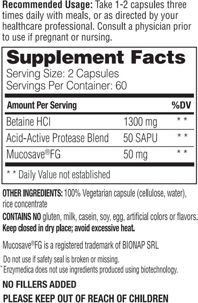 Enzymedica - Betain HCI 600 mg, 60 kapszula - Image 3