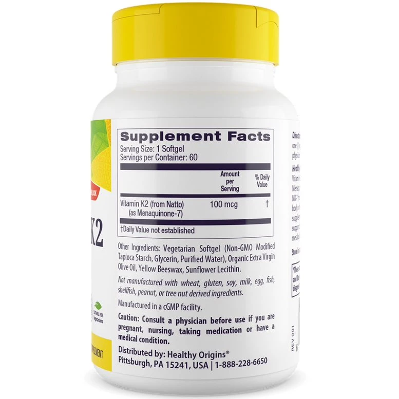Healthy Origins - Healthy Origins K2-vitamin MK7 100 mcg, 60 lágy kapszula - Image 3