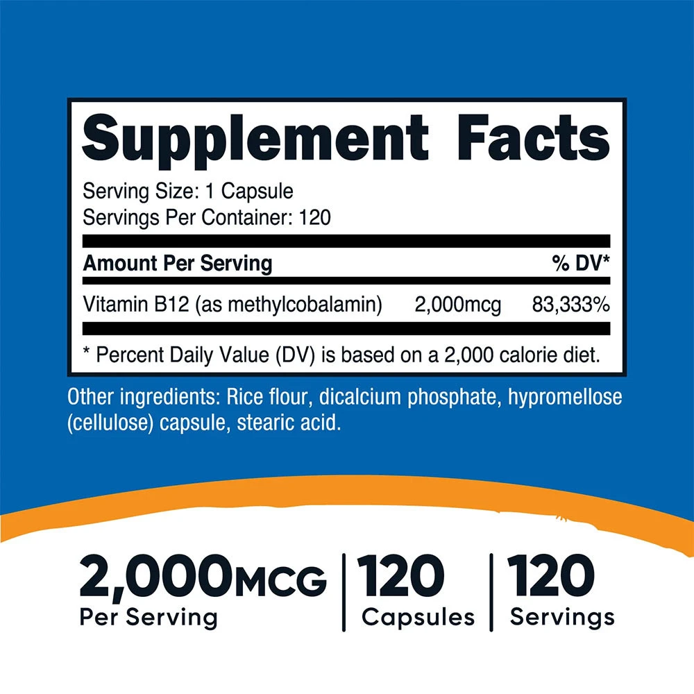 Nutricost - Nutricost B12-vitamin 2000 mcg (120 kapszula) - Image 4