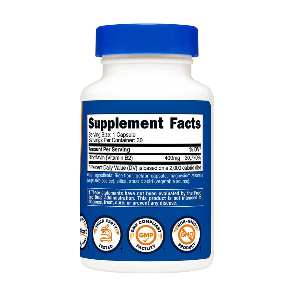 Nutricost - Nutricost B2-vitamin (riboflavin) 400 mg (30 kapszula) - Image 2