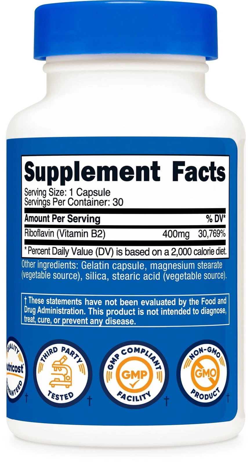 Nutricost - Nutricost B2-vitamin (riboflavin) 400 mg (30 kapszula) - Image 4