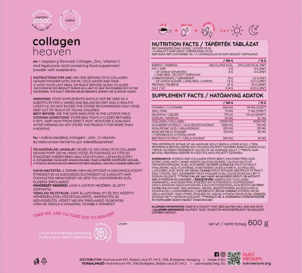 Nutriversum - Nutriversum Collagen Heaven (600 g, málna) - Image 8