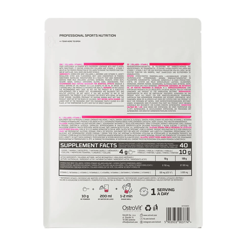 OstroVit - Kollagén + C-vitamin (400 g, málna-limonád mentával) - Image 4