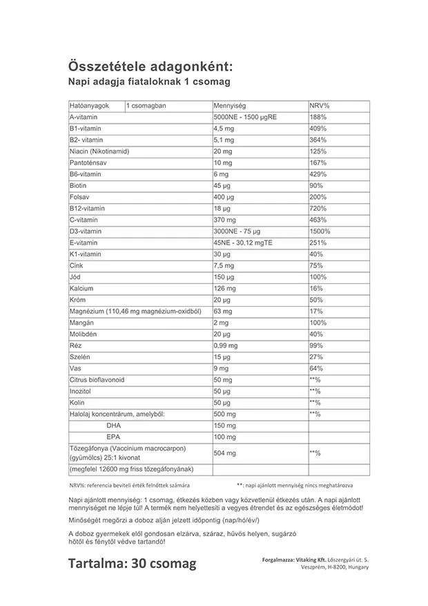 Vitaking - Vitaking 365 Multivitamin Tini Csomag (30 csomag) - Image 2