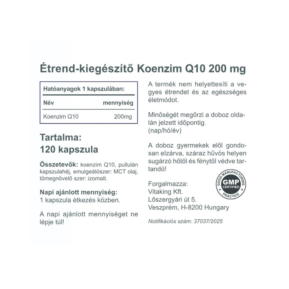 Vitaking - Erjesztett növényi alapú koenzim Q10 200 mg (120 kapszula) - Image 2
