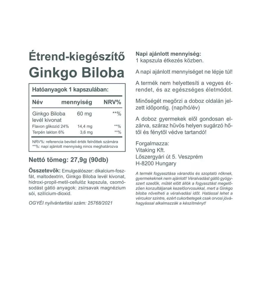 Vitaking - Ginkgo Biloba 60 mg levélkivonat (90 kapszula) - Image 5