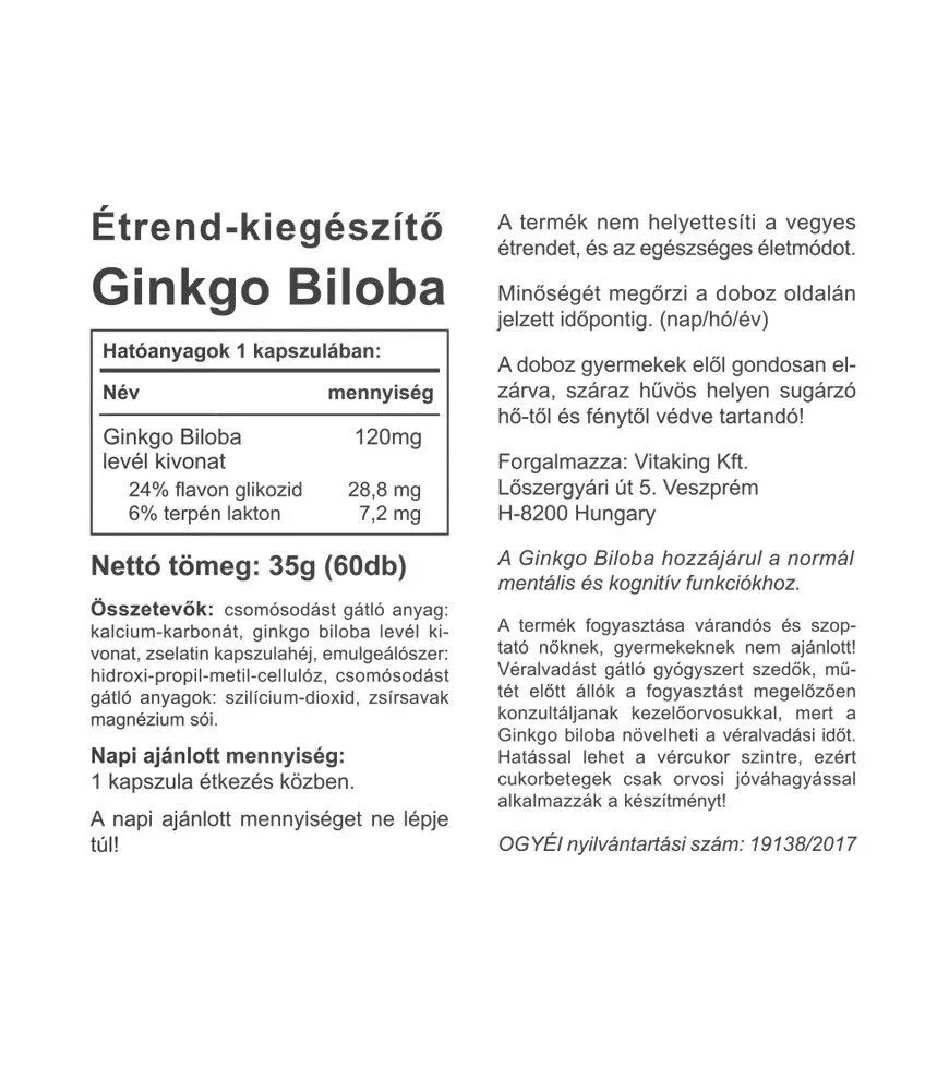 Vitaking - Vitaking Ginkgo Biloba Forte 120 mg (60 kapszula) - Image 4
