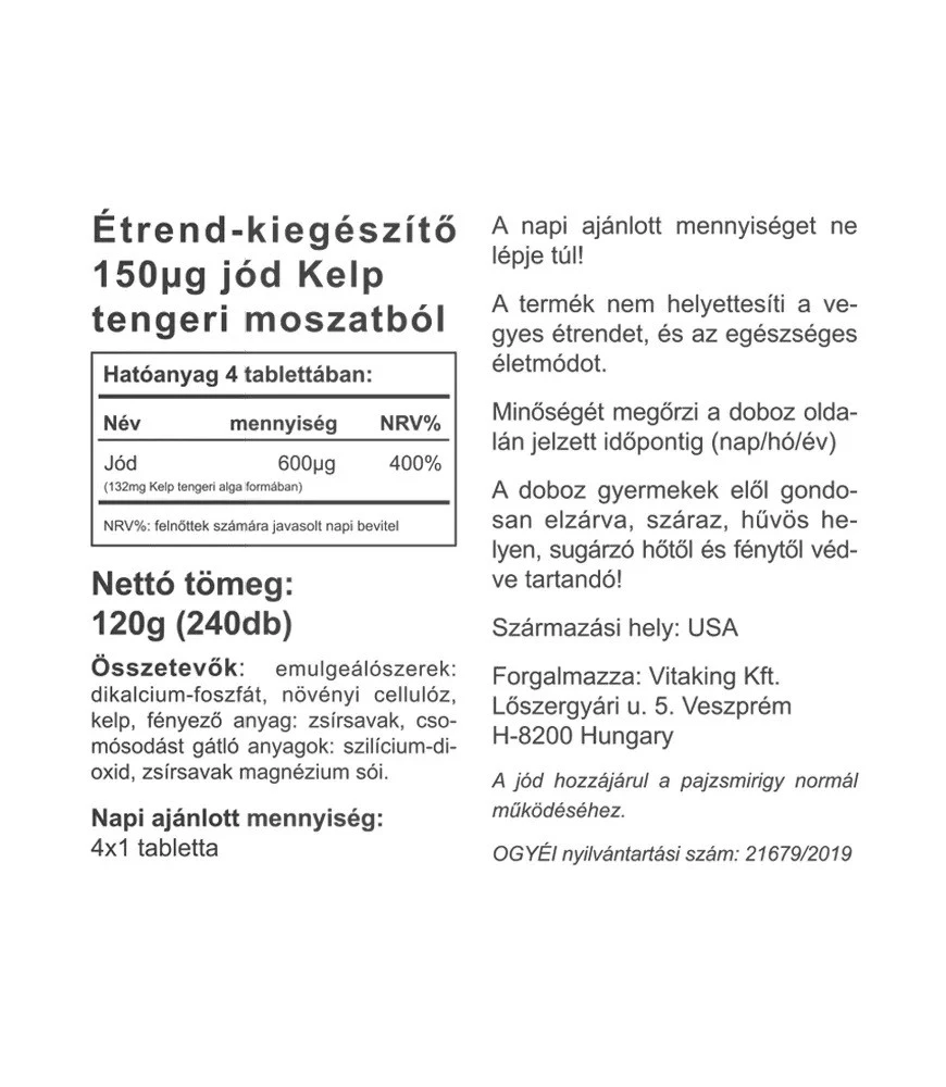 Vitaking - Jód (240 tabletta) - Image 2