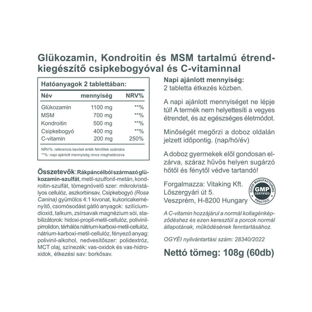 Vitaking - Ízületi Formula Glükózamin + Kondroitin + MSM (60 tabletta) - Image 4