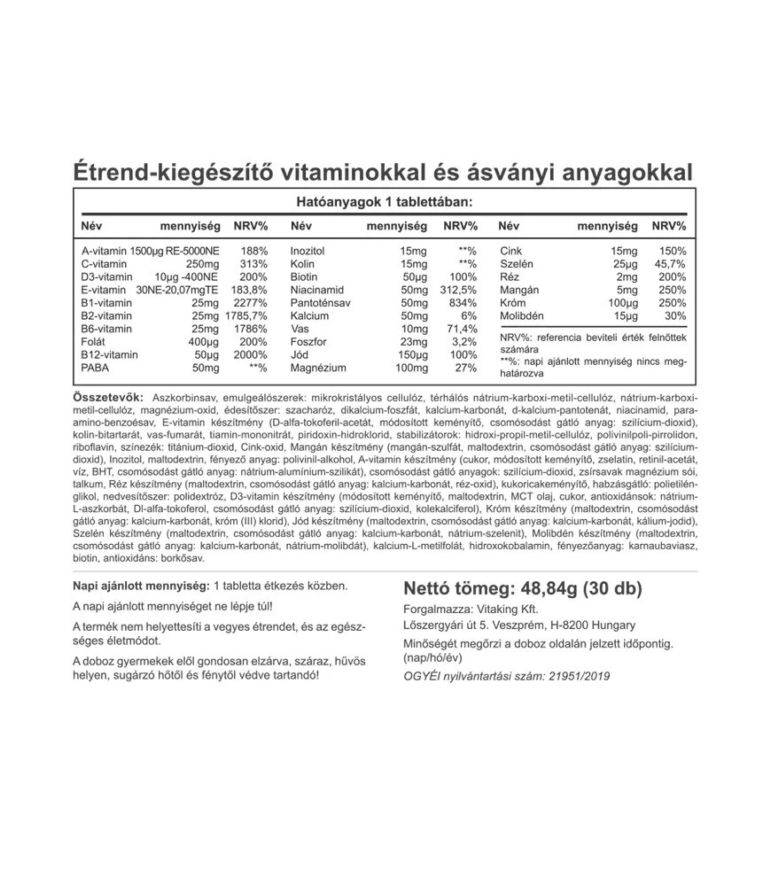 Vitaking - Vitaking Mega-1 Multivitamin (30 tabletta) - Image 2