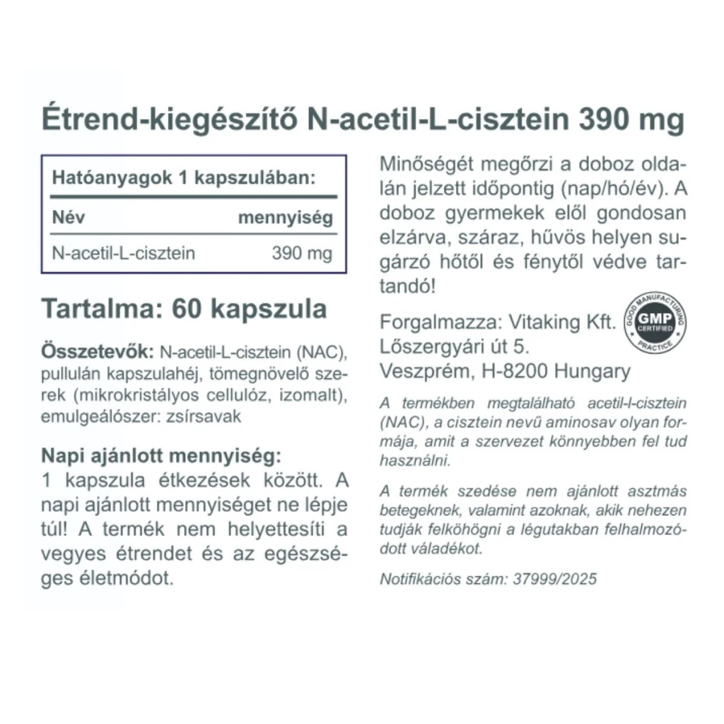 Vitaking NAC-390 (N-acetil-L-cisztein) 390 mg (60 kapszula) - Image 4