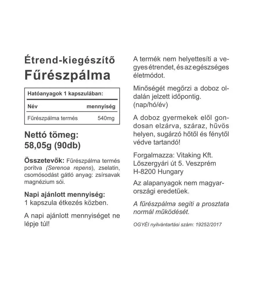 Vitaking - Fűrészpálma 540 mg (90 kapszula) - Image 2