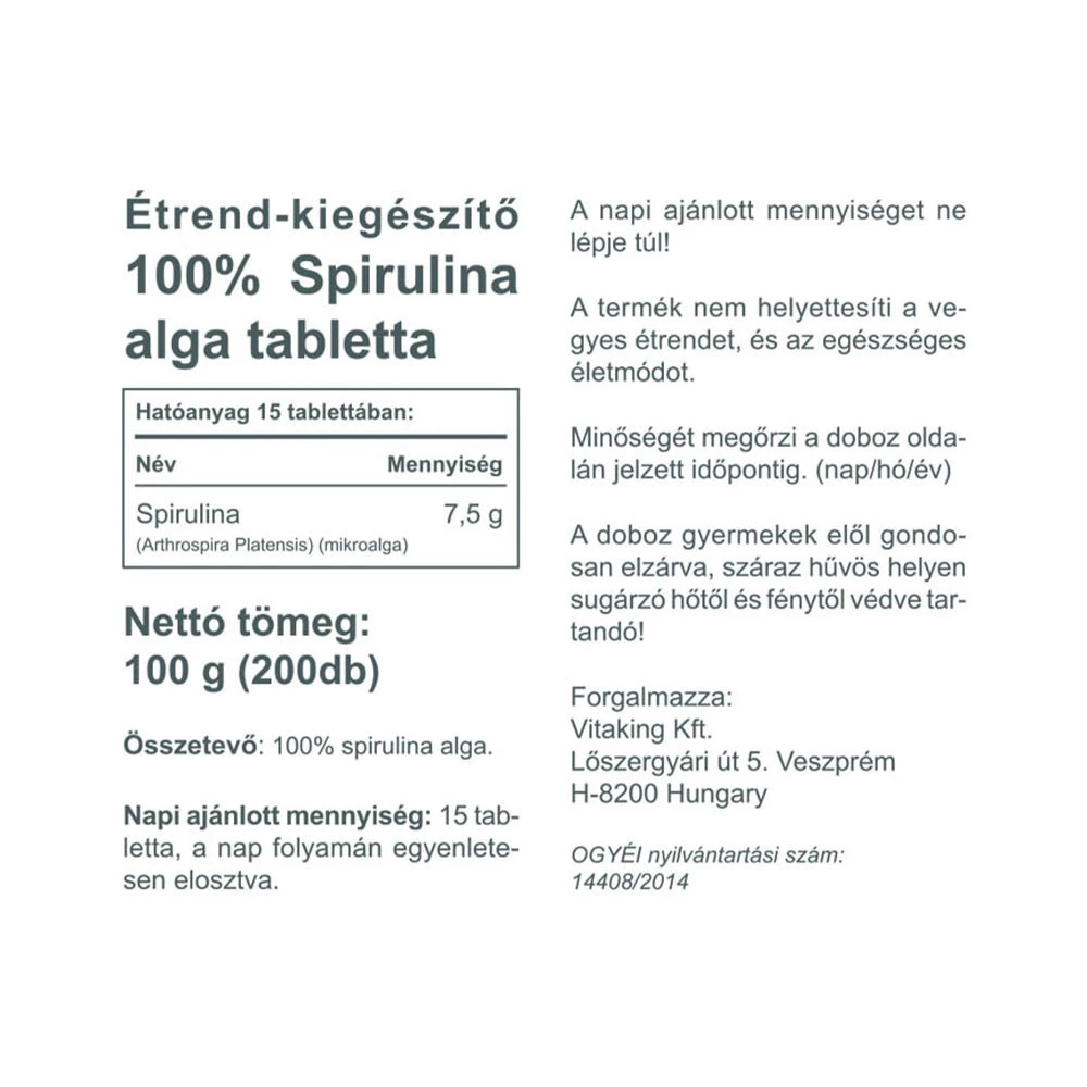 Vitaking - Spirulina alga 500 mg (200 tabletta) - Image 5