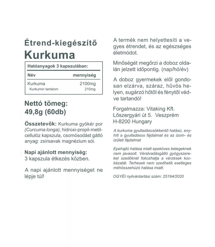 Vitaking - Kurkuma 700 mg (60 kapszula) - Image 2