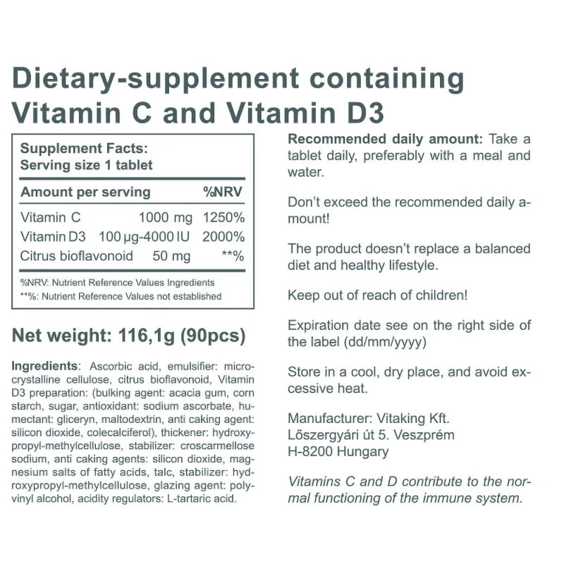 Vitaking - C-vitamin 1000 mg + D-vitamin 4000 NE (90 tabletta) - Image 5