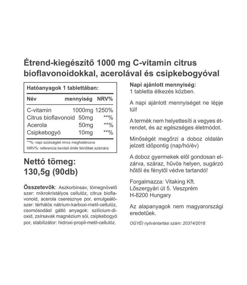 Vitaking - Vitaking C-vitamin 1000 mg citrus bioflavonoidokkal és acerolával (90 tabletta) - Image 2