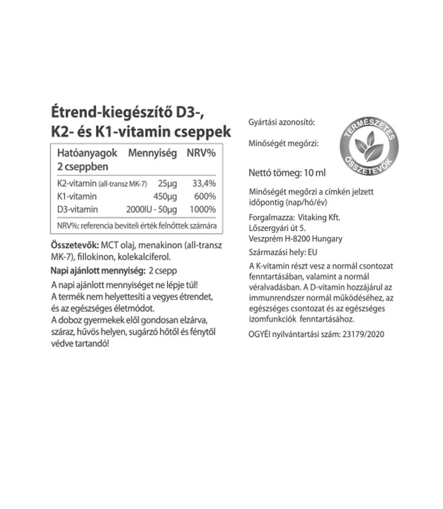 Vitaking - D3-vitamin, K2- és K1-vitamin cseppek (10 ml) - Image 5